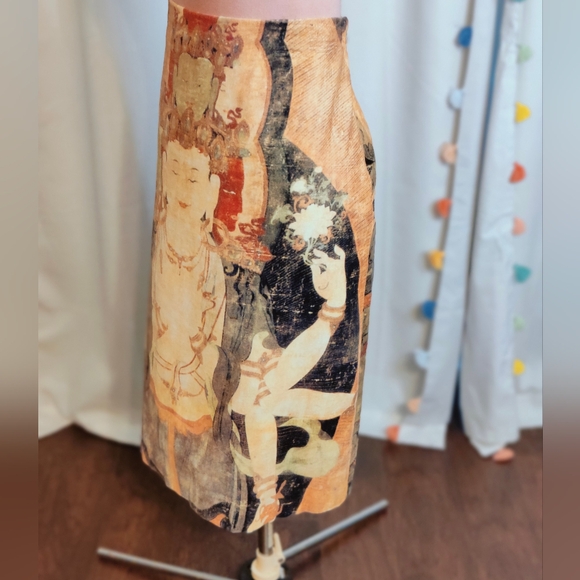 Vivienne Tam 90s Kuan Yin Buddha cotton Velvet archival Runway Skirt▪️ rare LG - Picture 3 of 11